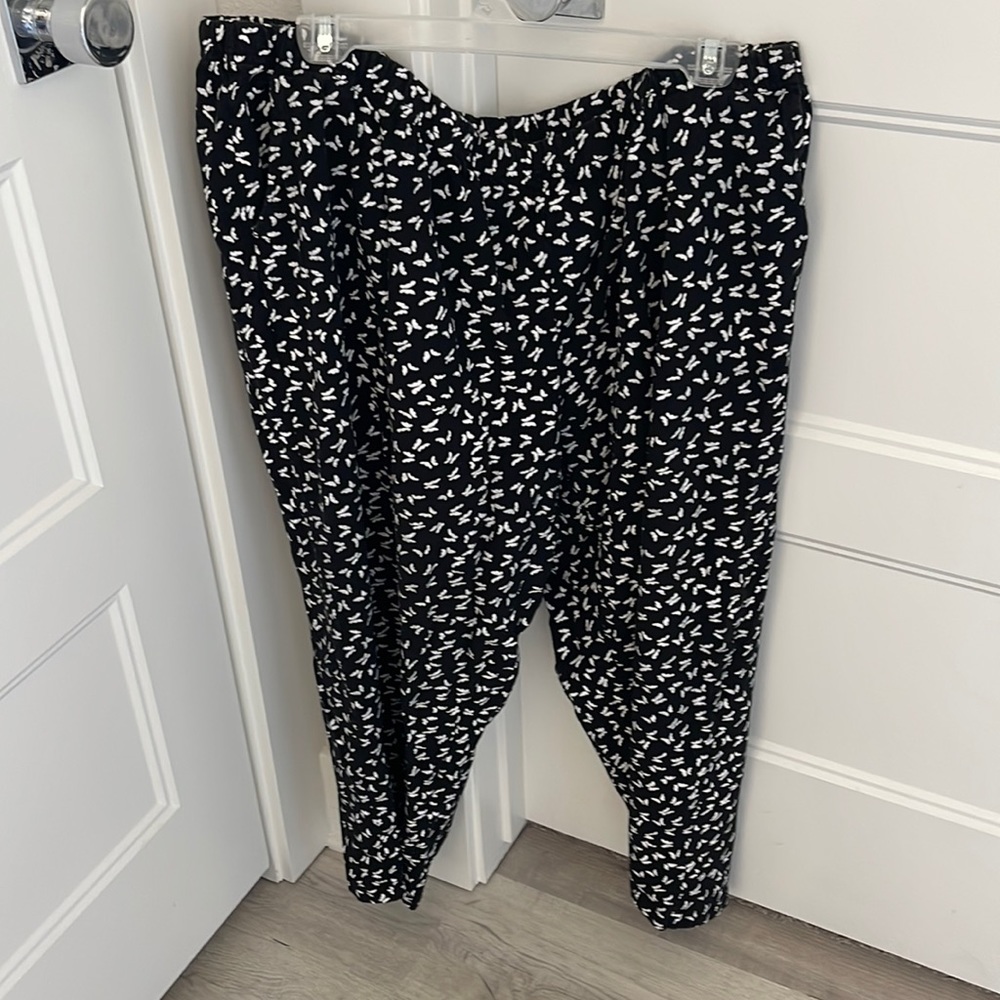 Ulla Popken Black and White Butterfly Pants Plus Size